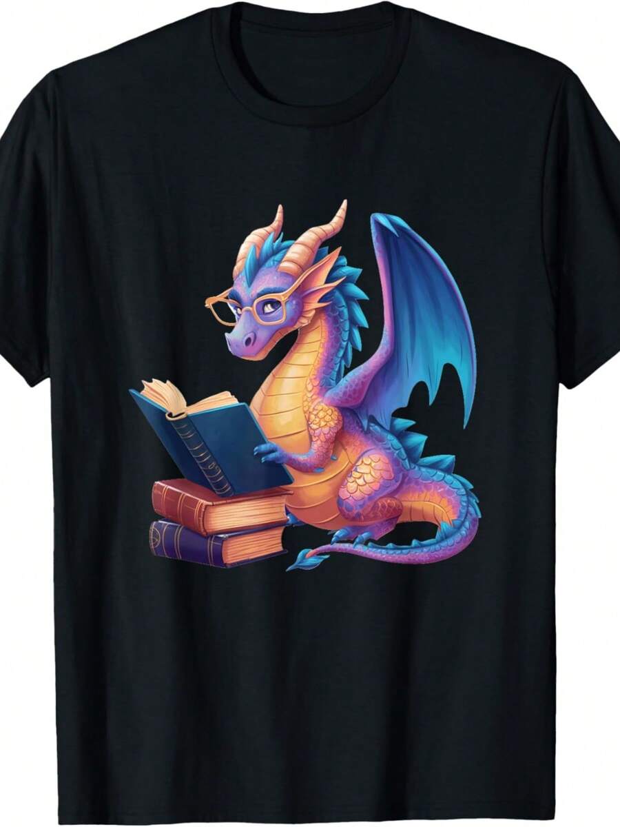 Bookworm Book Lover Women Girls Dragon Reading T-Shirt - màu đen - Xem 1
