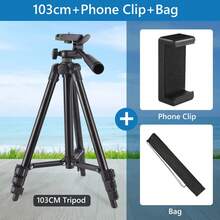 TOKQI Portable Aluminum Alloy Tripod, Suitable For Cameras And Smartphones, With Phone Holder - 360° Rotatable Ball Head, Extendable Legs, Compatible With DSLR, Mirrorless Cameras, Smartphones, For Vlogging, Live Streaming, Video Recording - Black - View 2