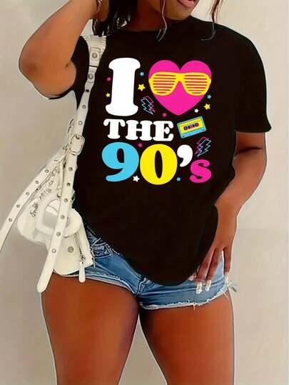 I Love The 90's Print T-Shirt, Casual Crew Neck Short Sleeve Top For Spring & Summer, Women's Clothing Tee For Adult, Men, Women, Teen, Teenager, Adolescent, Youth