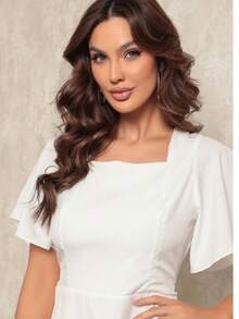 Women's Short Sleeve Princess Elegant Midi Dress - 白色的 - 查看 2