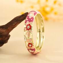 1 pieza Nuevo brazalete de estilo bohemio de moda con esmalte de flor enchapado en oro, adecuado para joyería de mujeres y niñas