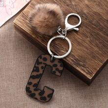 Western Cowboy Style Leopard Print Letter Leather Keychain, Leopard Fur Pom Pom Keychain Christmas Gift Ideas Bag Accessories Lanyards With Id Holder Car Accessories Bag Charms
