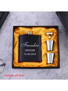 Personalized Flask 6oz Hip Flask Stainless Steel Engrave Flask Best Man Groom Gift Yellower Box Packing Wedding Customized Logo - Regular Signature - View 3