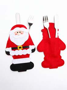 Set de 3 cuțite și furculițe de Crăciun, geantă pentru cuțite și furculițe de Crăciun, set de tacâmuri Moș Crăciun, accesorii pentru decorarea mesei de Crăciun, geantă de depozitare pentru cuțite și furculițe din fetru, desene animate pentru decorațiuni de Crăciun, ideal pentru decorațiuni de Crăciun, decor de cameră de iarnă