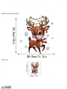 1 pièce Autocollant de fenêtre de renne de Noël festif - PVC, auto-adhésif, design de dessin animé classique avec scène enneigée et accents de houx, idéal pour la décoration de la maison et les cadeaux de Noël, décoration de Noël