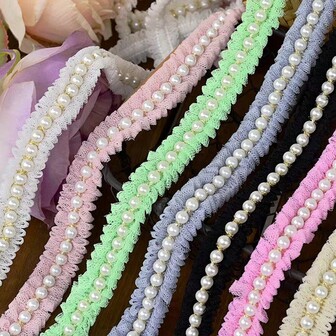 1pc 2cm Wide Mesh Pearl Lace Trim, Decorative Material For Hats, Collars, Cuffs, Wedding Dresses, Necklaces, Bracelets, Bags, DIY Jewelry Accessories