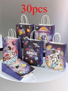 4/12个卡通宇航员牛皮纸礼品袋，宇航员图案礼品包装，太空主题派对礼品袋，生日礼物包装，学生派对手提袋，同学生日派对包装袋
