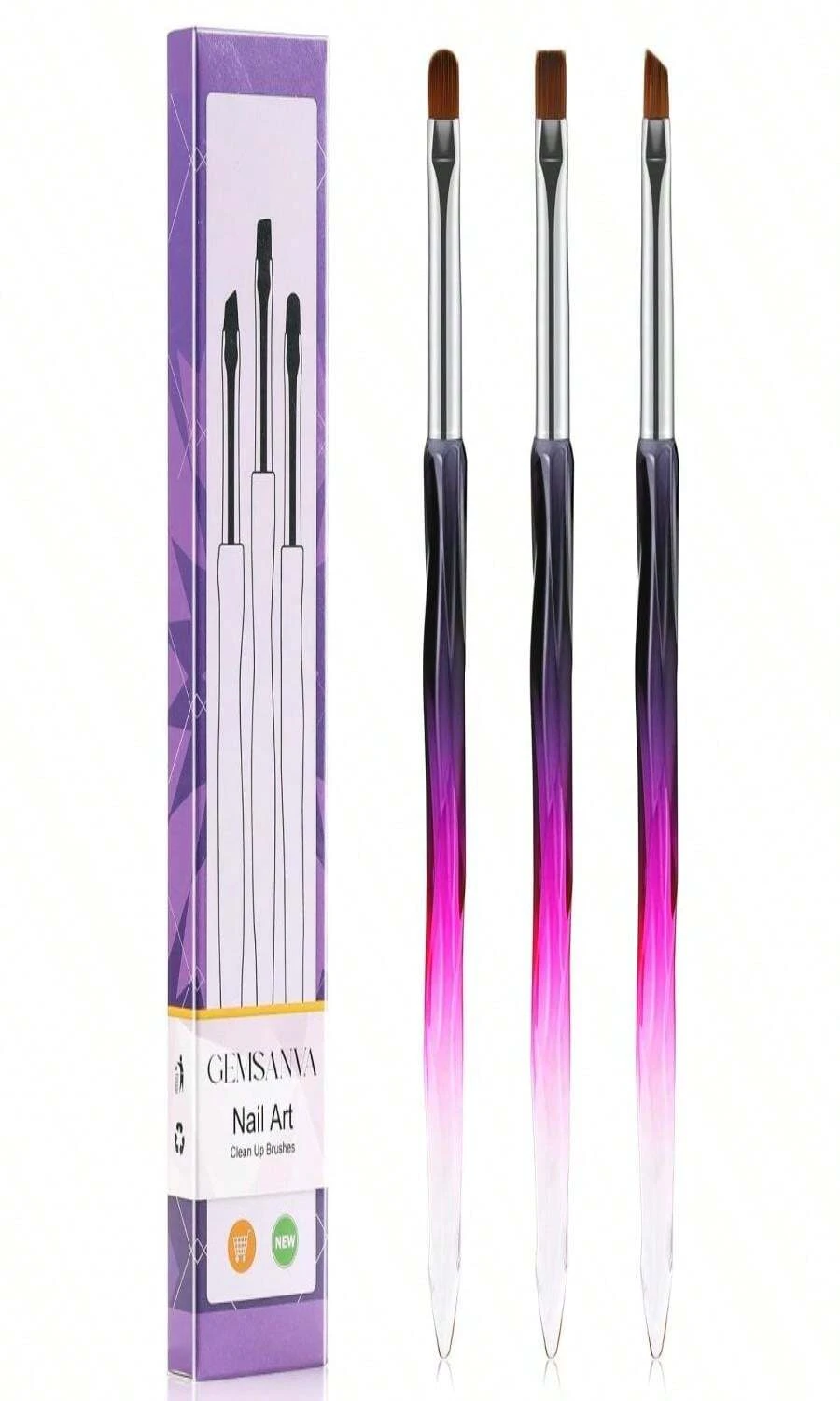 GEMSANVA Nail Art Clean Up Brushes,3PCS Nail Brush For Cleaning Polish Mistakes On The Cuticles,Flat_Oval_Fine Angled Gel Nail Brushes For Nail Art Design Painting And DIY Tools (BLACK PURPLE) - MàuA - Xem 1