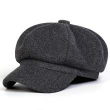 1 pieza Sombrero octogonal de fieltro de lana de unicolor para mujer, boina de moda, versátil para exteriores, casual, negocios, fiestas, cálido para otoño/invierno - Multicolor - Ver 11