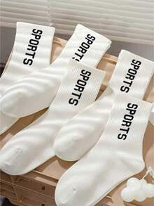 5 双男士百搭轻便舒适个性化字母印花中筒袜（1/2/3/4/5/6/10/20 双） - 彩色 - 查看 4