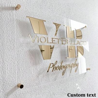 Logotipo empresarial personalizado exclusivo em ouro, fundo de acrílico transparente com rebites dourados, decoração para casa com efeito espelhado e brilhante, moldura para decoração de parede, prateleira de parede, guarda-roupa de quarto, decoração de sala de estar, presente personalizado, decoração de Natal, armazenamento de cosméticos, decoração de Halloween