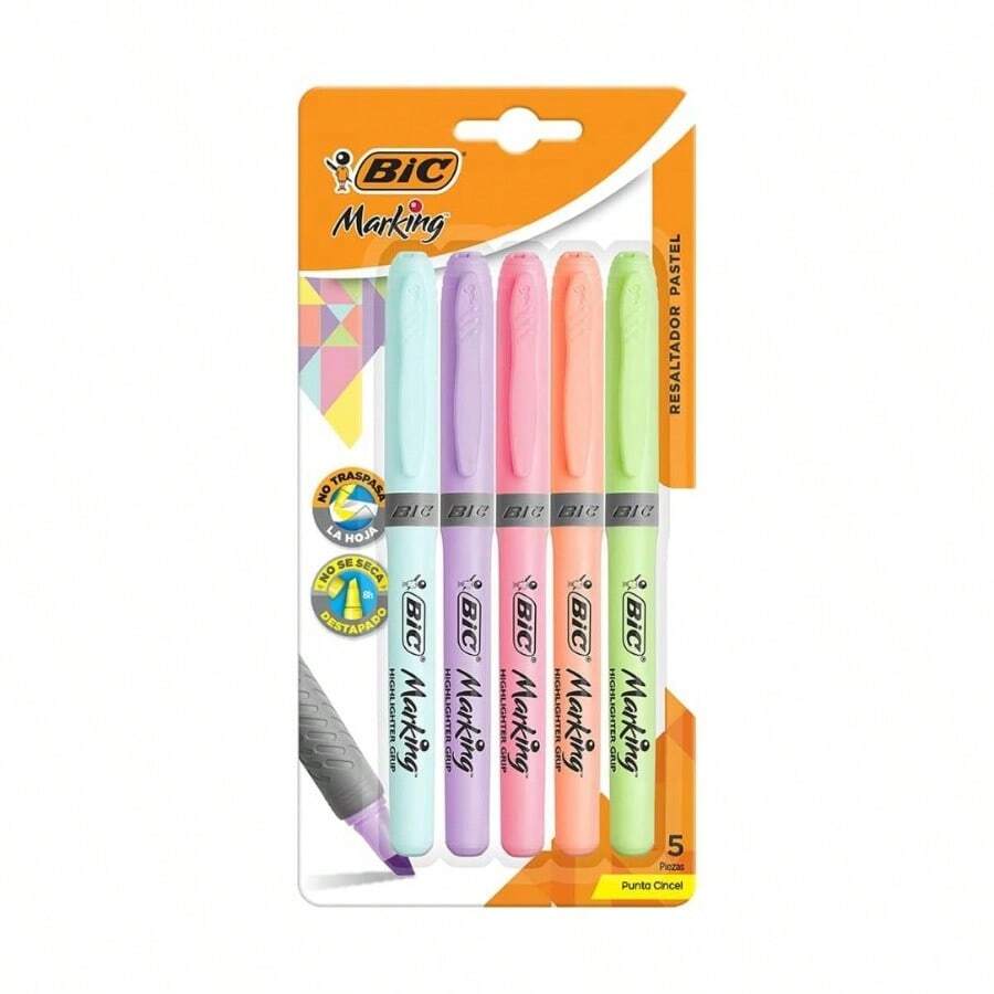 , Marcatextos con Grip, Subraya Todo, Punta Cincel, Marking Pastel, Surtido de Colores, 5 piezas - 5 Unidad (Paquete de 1) - Ver 1