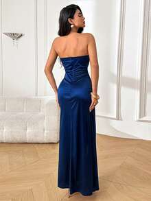 WOWDARK Summer Dress, Blue Elegant Party Dress For Women, Deep V-Neck, Waist Tie, High Slit, Suitable For Valentine's Day, Dates, Gatherings, Parties, Travel, Vacation, Beach Wedding Spring - 藍 - 查看 6