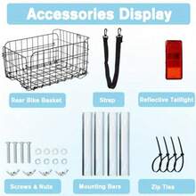 Składany koszyk z odblaskową płytą, szybko składany tylny koszyk rowerowy - wytrzymały, czarny metalowy bagażnik z odblaskowym światłem tylnym i bezpiecznym paskiem, łatwy montaż do większości rowerów, rozwiązanie do przechowywania rowerów. Elegancki, czarny koszyk z odblaskową funkcją bezpieczeństwa.