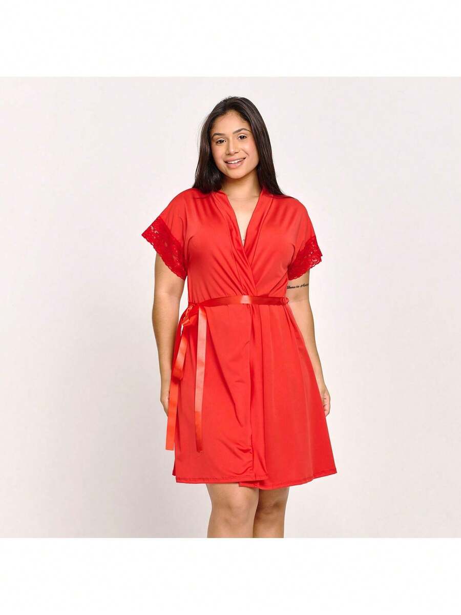 Hoby Robe Microfiber Luxury Sensual Comfort Hobby Bathrobe Honeymoon Nightwear | 811 - 紅色 - 查看 1