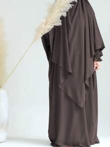 Bộ 2 món: 1 Đầm tay bèo nhún đơn giản màu trơn + 1 Khăn trùm đầu hai lớp, thích hợp cho việc cầu nguyện hàng ngày - Nhiều màu - Xem 5