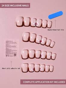 24片短方形豹纹法式美甲贴纸，花卉图案，易于佩戴，套装包含1片果冻胶和1个指甲锉，适合女性和女孩日常佩戴以及各种派对场合。 - 彩色 - 查看 2
