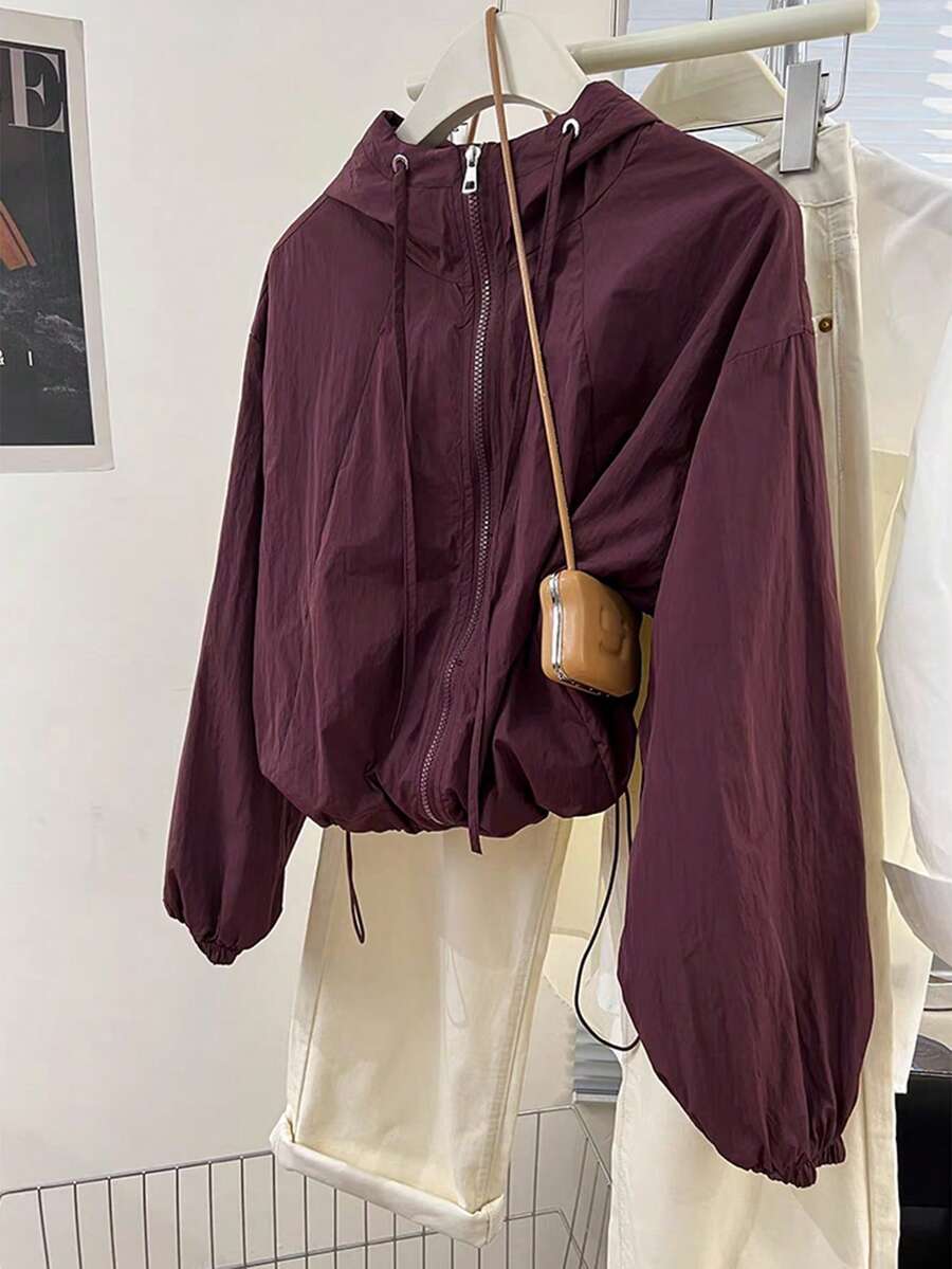 Chaqueta de invierno para mujer de Vera Lane, estilo coreano, casual, holgada, retro, versátil, para calle, deportes al aire libre, fitness, de unicolor, con capucha, de manga larga, de estilo funcional, ropa de vuelta al colegio, ropa de calle, estilo "old money", atuendo para el aeropuerto, ropa vintage, ropa de playa con protección solar para mujeres