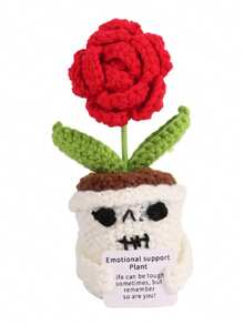 1pc Inspirational Potted Plant, Desktop Decor, Handmade Crocheted Flower, Mini Plant, Forget-Me-Not, Lily Of The Valley, Orange, Puff Flower, Sunflower, Cactus, Tulip Flower Handmade Warm Encouragement Card, Office Desk Decoration Room Decor Home Decor Ornaments Home Miniature Things