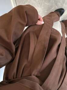 女士休闲商务装，女式职业套装，四粒扣假口袋衬衫配腰带，法式简约休闲装 - 巧克力棕 - 查看 4