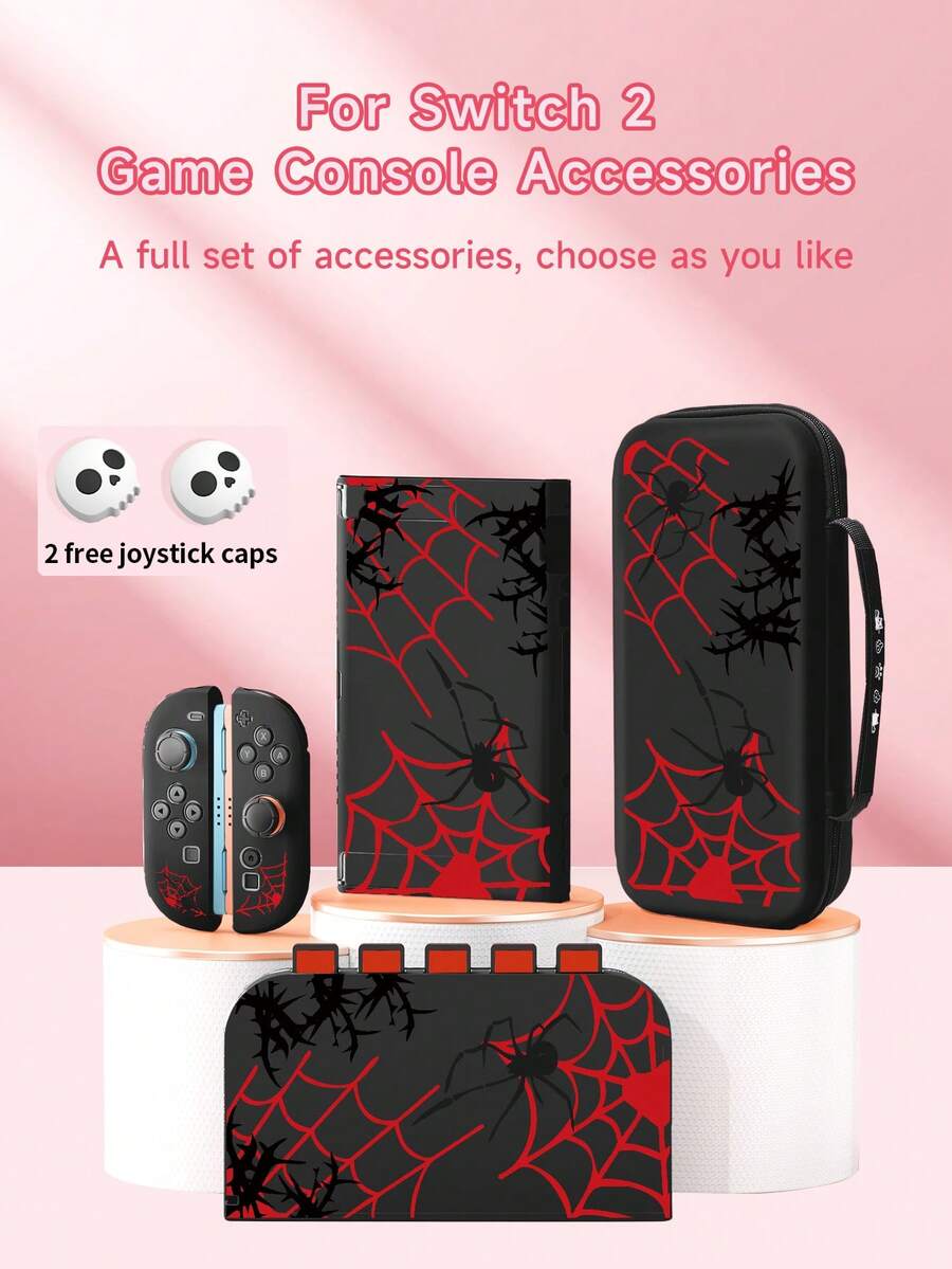 1pc Halloween Elements Spider, Spider Web Pattern Protective Case, Storage Bag, Bonus Skull Joystick Cap, Compatible With Switch2/Switch NS/Switch OLED, Accessories Compatible With Switch/Switch 2 Gaming Console, Full Set Including Storage Bag, Card Slot Base Shell, Switch Protective Case, Protect Your Gaming Console, Best Gift For Friends And Family On Halloween - Multicolor - View 1