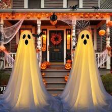 LED Light Up Ghosts, Halloween Decorations, Prints, Front Porch Patio Scary Standing Ghosts - Warm Color - View 8