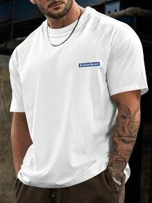 T-shirt homme à manches courtes et col rond, motif géométrique bleu simple avec inscription Ellorheart. Un haut décontracté, T-confortable shirt de remise de diplômes 2026, vêtements de rentrée scolaire et léger. - Blanc - Voir 1