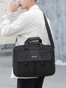 1件装多隔层男士大容量手提包公文包/单肩包/斜挎包，黑色经典笔记本电脑包，通勤办公用品随身包，男士配饰，父亲节礼物，返校季、宿舍、大学用品