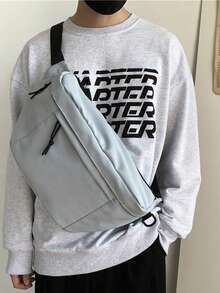 Casual Versatile Minimalist Large Capacity Adjustable Strap Zipper Shoulder Bag - Light Grey - View 3