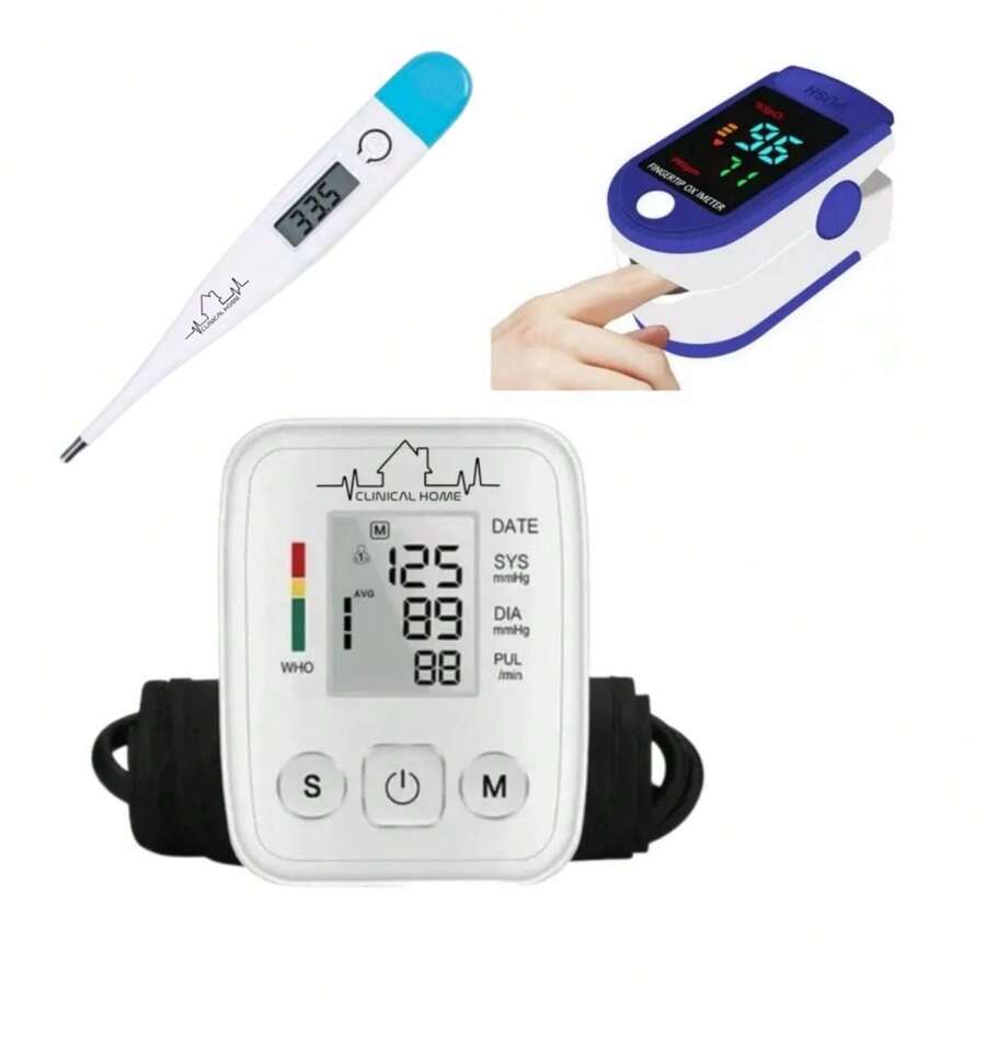Blood Pressure Monitor, Oximeter And Thermometer. KIT OF THREE DEVICES. - Black and White - View 1