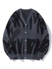 Manfinity Hypemode Men's Color-Block Button-Up Long Sleeve Cardigan Sweater - Dark Grey - View 1