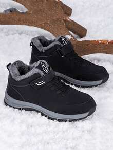 Giày bốt cổ thấp lót giữ nhiệt dành cho thanh thiếu niên/học sinh, bốt đi tuyết ngoài trời, bốt leo núi, giữ ấm, chống lạnh, chống mài mòn, chống trượt, khóa dán tiện lợi (Màu lớp lót lông không đối xứng, giao hàng ngẫu nhiên) - màu đen - Xem 14