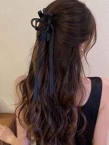 1 件女士纯色双层蝴蝶结丝带发爪夹，适合日常使用可爱发夹发夹发夹发夹发夹接发夹，蝴蝶结配饰，学校用品，学院秋冬发饰，适合女士度假装扮