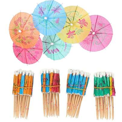 Cocktail Drink Umbrella Picks Toothpicks - Colorful Paper Toothpicks Cocktail Umbrellas For Luau Parasols Hawaiian Tiki Party Decorations