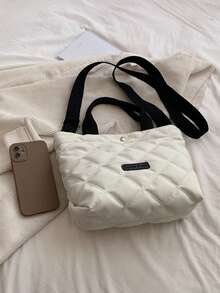 Modische einfarbige Lässig Shopper Tasche, vielseitige gesteppte Schultertasche - Weiss - Übersicht 3