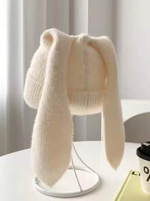 6 种颜色可选，时尚可爱韩式加厚针织长款兔耳帽，男女皆宜 - 新款秋冬保暖帽 - A - 查看 3