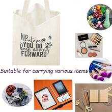 1pc Inspirational Month Canvas Tote Bag, Durable Rectangle Handbag With Whatever You Do Keep Moving Forward Quote, Large Capacity Shopping, Picnic, Party, Travel - 1pc - 查看 7