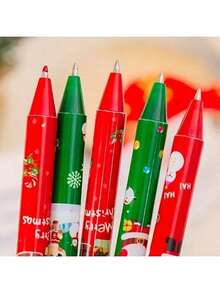 1set/1pc Randomly Colored Mixed Color Christmas Gift Pens - Lightweight, Pointed, Plastic Material, Neutral Design, Suitable For Stationery And Gifts, Birthday Gifts, Educational Purposes