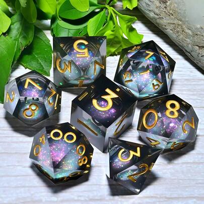 7 Piece Resin Dice Set, Suitable For Christmas Thanksgiving Gift Supplies Decoration Ramadan And Easter Board Game Desktop Dice, Hand Role-Playing Polyhedral Dice, RPG Dice Birthday Gift Holiday Party