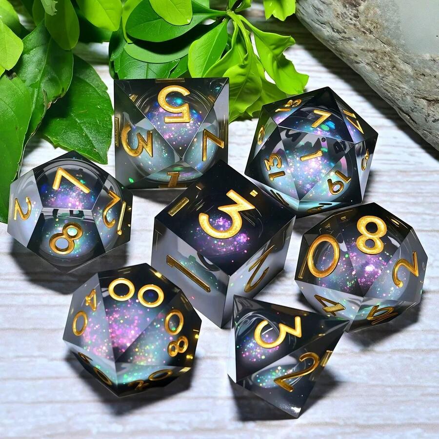 7 Piece Resin Dice Set, Suitable For Christmas Thanksgiving Gift Supplies Decoration Ramadan And Easter Board Game Desktop Dice, Hand Role-Playing Polyhedral Dice, RPG Dice Birthday Gift Holiday Party
