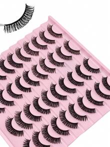 20 对 D 卷全条睫毛蓬松浓密假睫毛可重复使用仿貂皮睫毛条状睫毛、睫毛、睫毛、假睫毛 - 黑色 - 查看 3