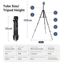 TOKQI Portable Aluminum Alloy Tripod, Suitable For Cameras And Smartphones, With Phone Holder - 360° Rotatable Ball Head, Extendable Legs, Compatible With DSLR, Mirrorless Cameras, Smartphones, For Vlogging, Live Streaming, Video Recording - Black - View 10
