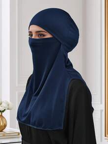 1 pieza Velo facial con capucha de unicolor para mujer, hijab musulmán de alta calidad y transpirable, máscara facial multifuncional de protección solar adecuada para abaya
