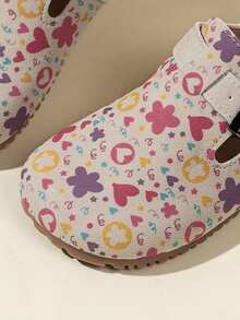1 Pair Girls' Flat Shoes, Printed Pattern Design, Soft & Lightweight PU Leather, Hook And Loop Closure, Round Toe Casual Flats, Fashionable & Cute, Suitable For Indoor & Outdoor, All Seasons - Multicolor - View 6