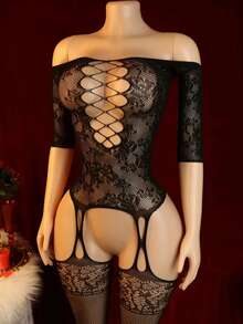 One-Piece Sexy Lingerie Women Body Open Crotch Bodystocking Underwear Catsuit Bodysuit Mesh Fishnet Tights Erotic Sleepwear - 黑色 - 查看 1