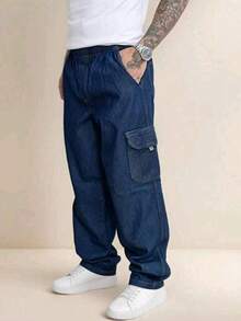 Men's Plus Size Cargo Pants Dazzling Extra Large Balloon Jeans With Original Pocket - Marine - View 2