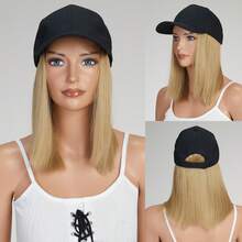 8/10/18英寸棒球帽假发接发可调节帽子附加卷发波浪合成假发女士