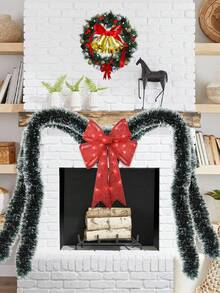 5 pièces/1 pièce Guirlande de Noël en paillettes, Couronne de Noël verte à bordure blanche, Couronne de Noël métallique torsadée, Couronne de Noël suspendue, Sapin de Noël d'intérieur/extérieur, Guirlande de Noël pour escalier et mur, Guirlande de flocons de neige verts, Décorations de Noël en pompon de pin artificiel pour four, gâteau, plafond, fête et Noël