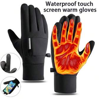 1 Pair Winter Warm Unisex Gloves, Waterproof Windproof Cold-Proof Anti-Slip Gloves For Cycling, Riding, Motorcycle, Driving, Running, Outdoor Sports, Thermal Lining Soft & Comfortable, Suitable For Dates, Parties, Delivery Riders, Drivers, Couples Gift