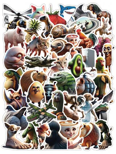 50 PCS Whimsical Cartoon Animal & Object Stickers Pack Vibrant Quirky Decals For Laptop Water Bottle Skateboard DIY Fun Decor--Funny Mixed Cartoon Creatures Stickers Pack Colorful Whimsical Decals For Journal Laptop DIY Crafts Unique Decor, Abstract Animal Stickers Tung Tung Sahur Italian Brainrot Animals Cartoon Decal DIY, Italian Brainrot, Tungtungtung Sahur, Tralalero Tralala, Boneca Ambalam, Brr Brr Patapim, Cabucino Assasino